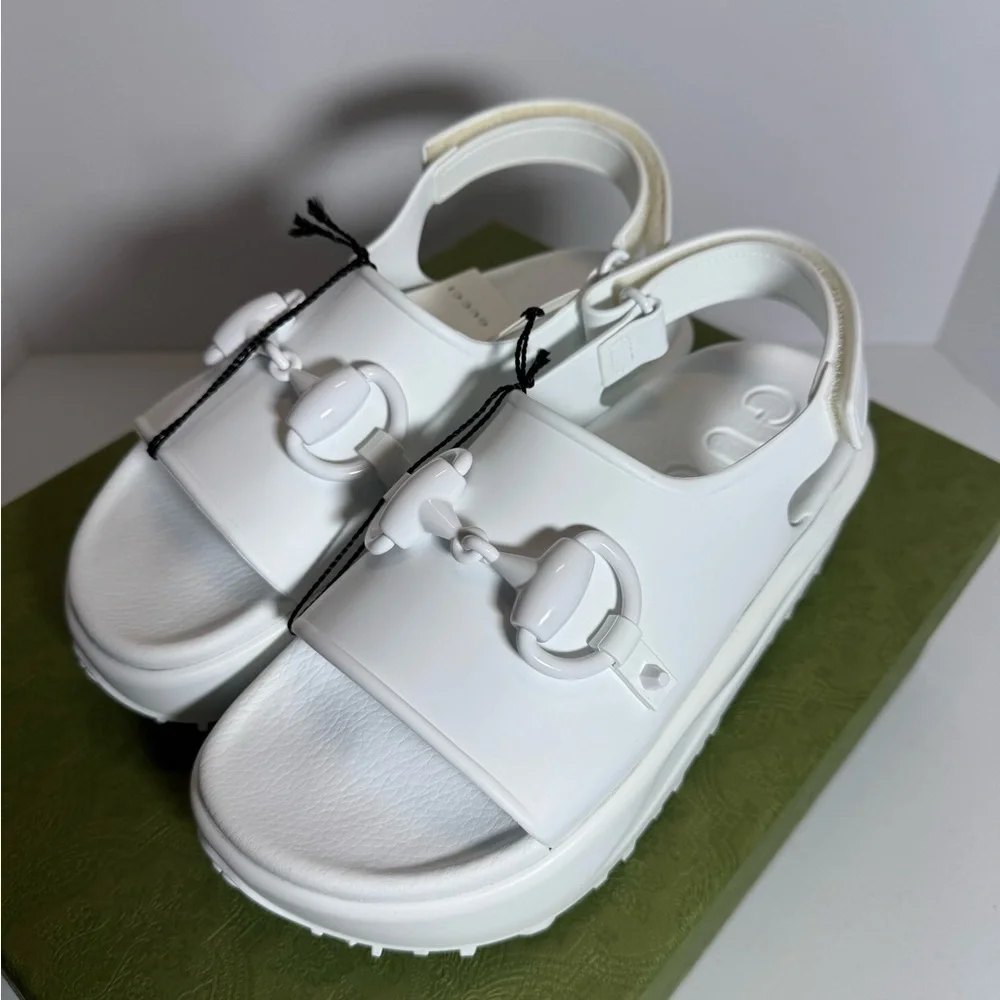White GUCCI Platform Sandals size 37 - Picture 6 of 8